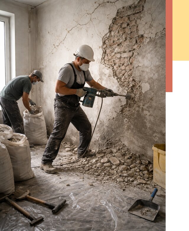 Демонтаж штукатурки со стен в Киржаче от 7423 руб/м² — быстро и недорого | ОТДЕЛОЧНИК-Крж