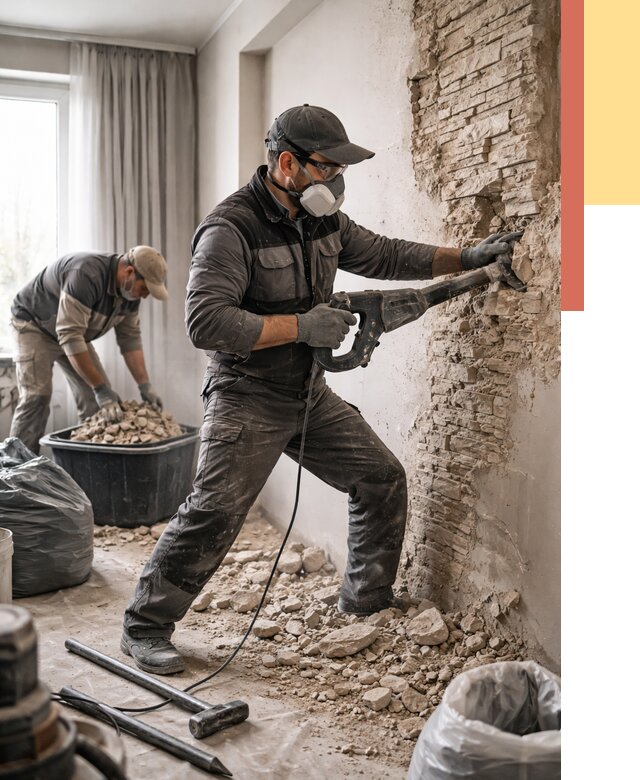 Демонтаж декоративного камня в Киржаче от 1495 руб/м² — быстро и недорого | ОТДЕЛОЧНИК-Крж