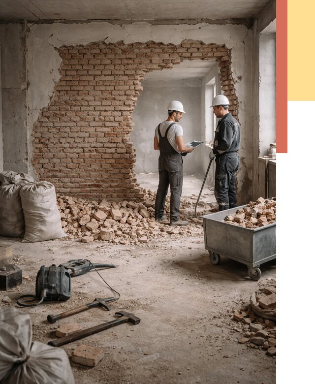 Демонтаж кирпичных стен в Киржаче от 4330 руб. — быстро, недорого, под ключ | ОТДЕЛОЧНИК-Крж