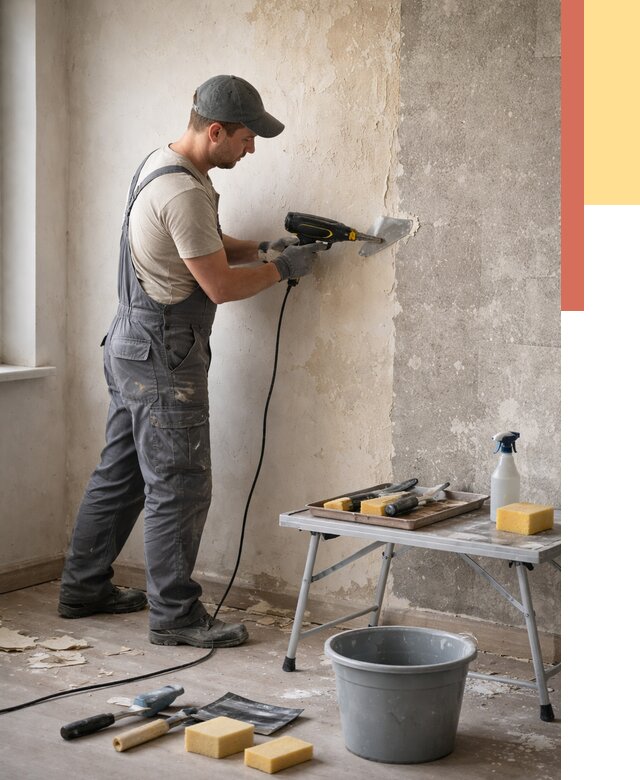 Очистка стен от клея в Киржаче от 1907 руб. — снятие и удаление клея со стен | ОТДЕЛОЧНИК-Крж