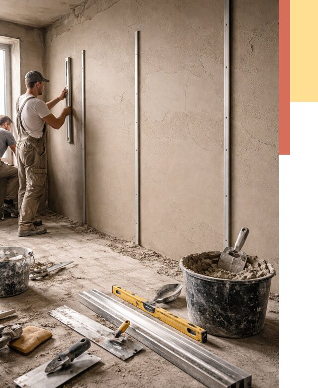 Штукатурка стен по маякам в Киржаче от 5671 руб./м² — выравнивание под ключ | ОТДЕЛОЧНИК-Крж