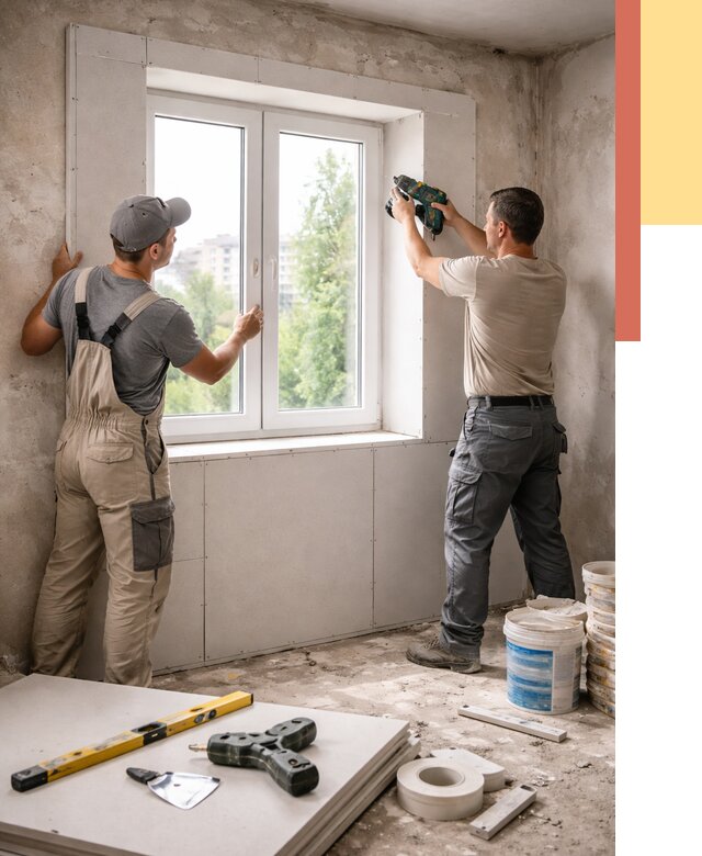 Монтаж откосов из гипсокартона в Киржаче от 4640 руб. под ключ | ОТДЕЛОЧНИК-Крж