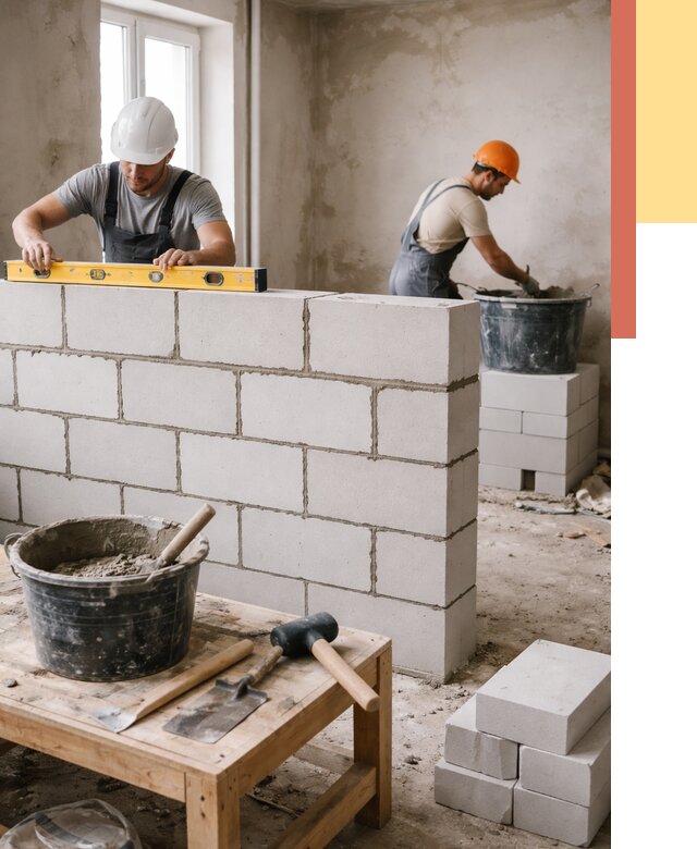 Кладка перегородок из газобетона в Киржаче от 3299 руб. под ключ | ОТДЕЛОЧНИК-Крж