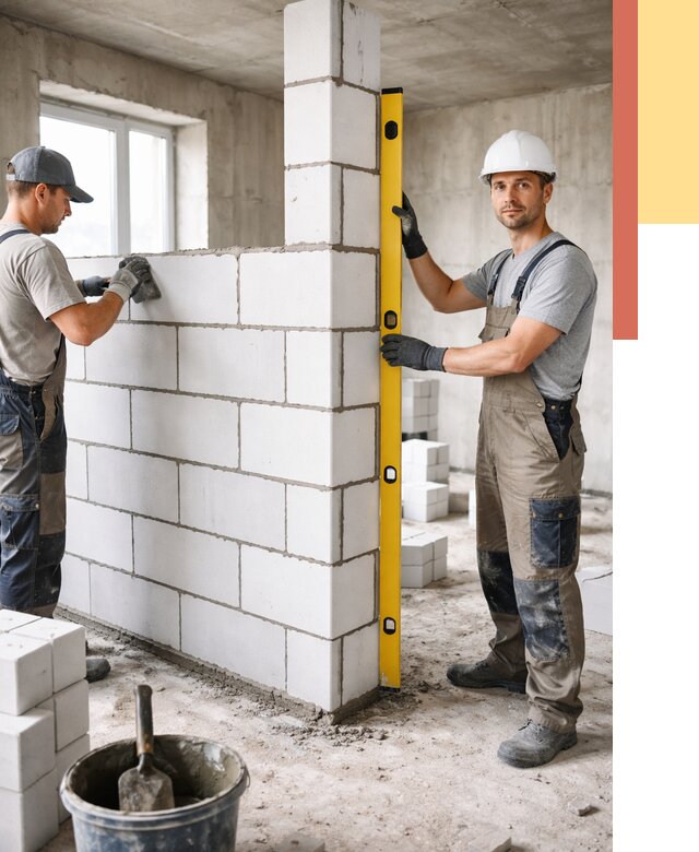 Кладка перегородок из пеноблока в Киржаче от 1856 руб. под ключ | ОТДЕЛОЧНИК-Крж