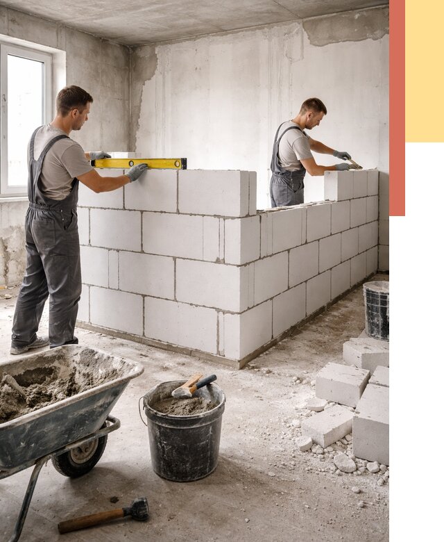 Кладка перегородок из ПГП в Киржаче от 2578 руб./м2 — монтаж и возведение под ключ | ОТДЕЛОЧНИК-Крж