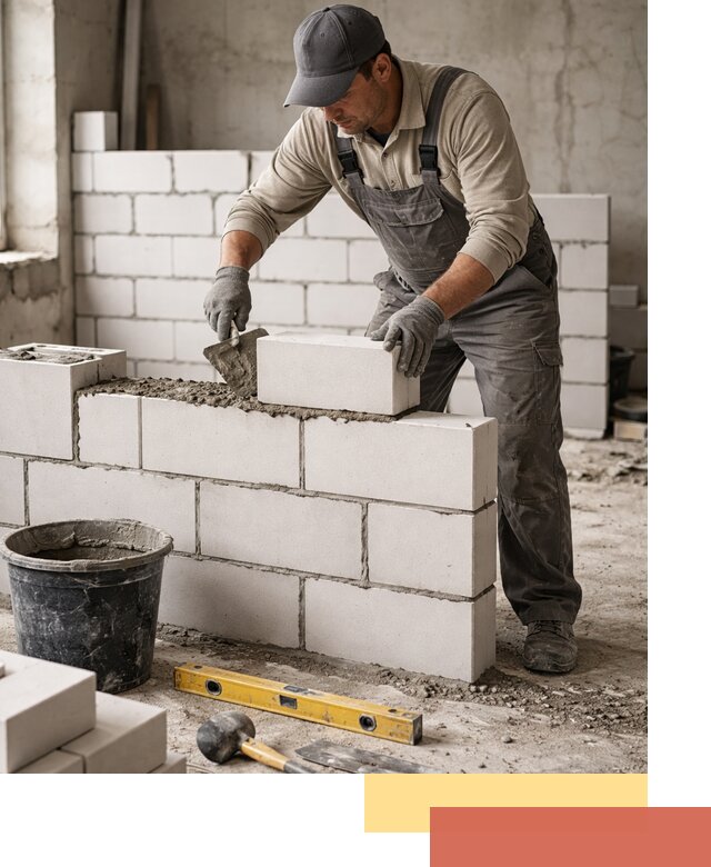 Кладка перегородок из силикатного блока в Киржаче