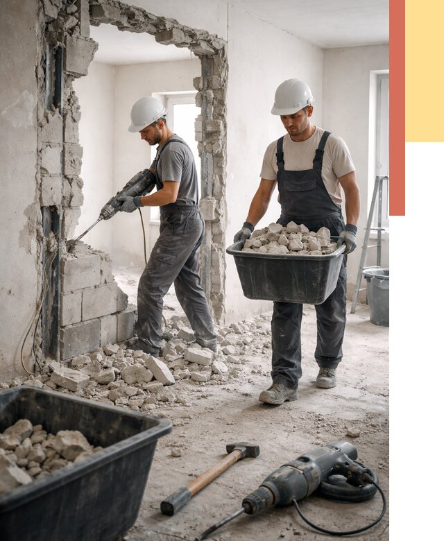 Демонтаж блоковых перегородок в Киржаче от 3866 руб. — быстро и недорого | ОТДЕЛОЧНИК-Крж