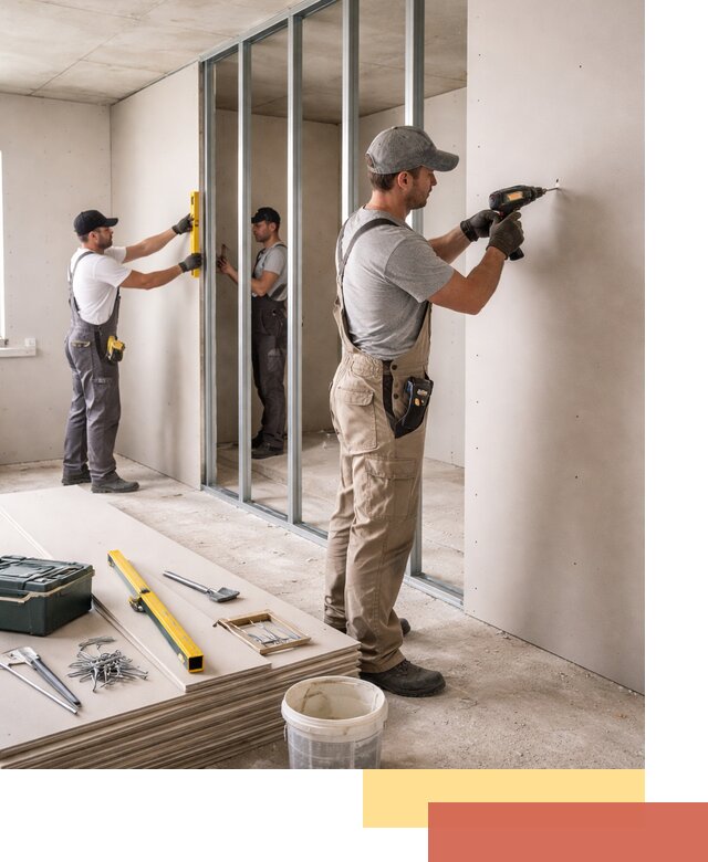 Однослойная перегородка из гипсокартона в Киржаче под ключ, монтаж и отделка