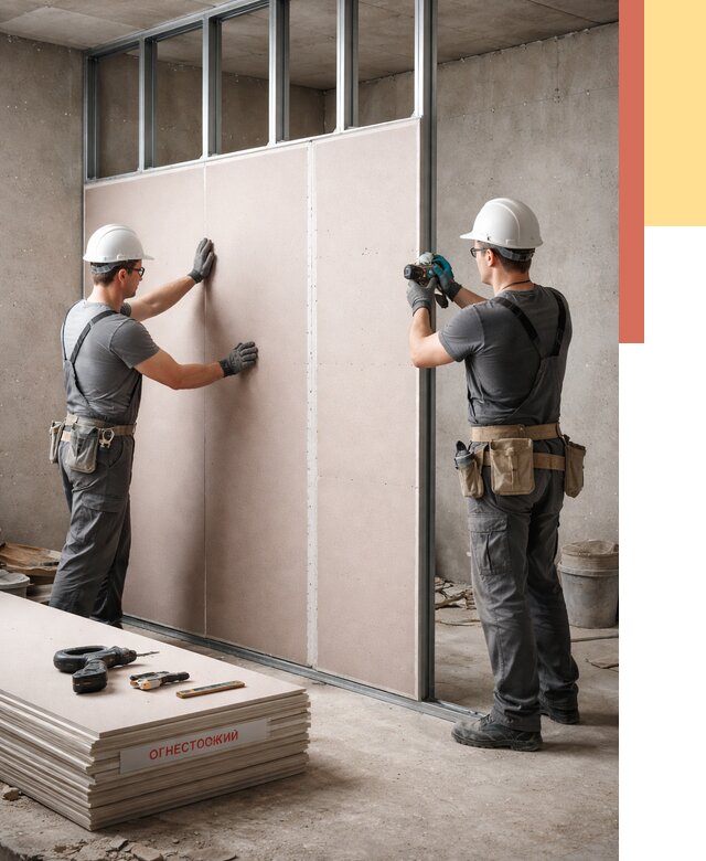 Перегородка из огнестойкого гипсокартона в Киржаче от 1907 руб. под ключ | ОТДЕЛОЧНИК-Крж
