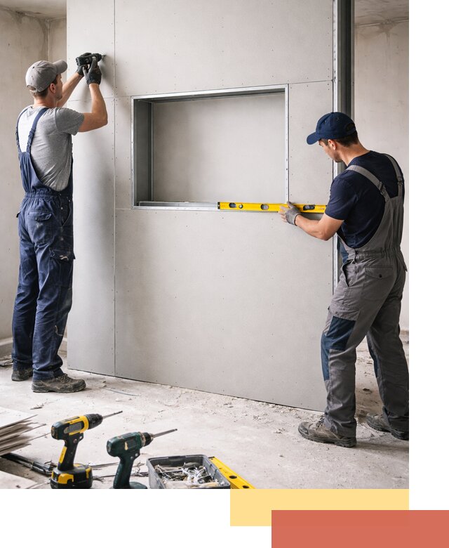 Перегородка из гипсокартона с нишей под декор в Киржаче