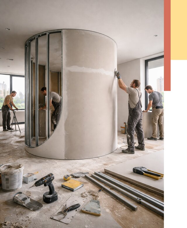 Радиусная перегородка из гипсокартона в Киржаче от 2990 руб. под ключ | ОТДЕЛОЧНИК-Крж