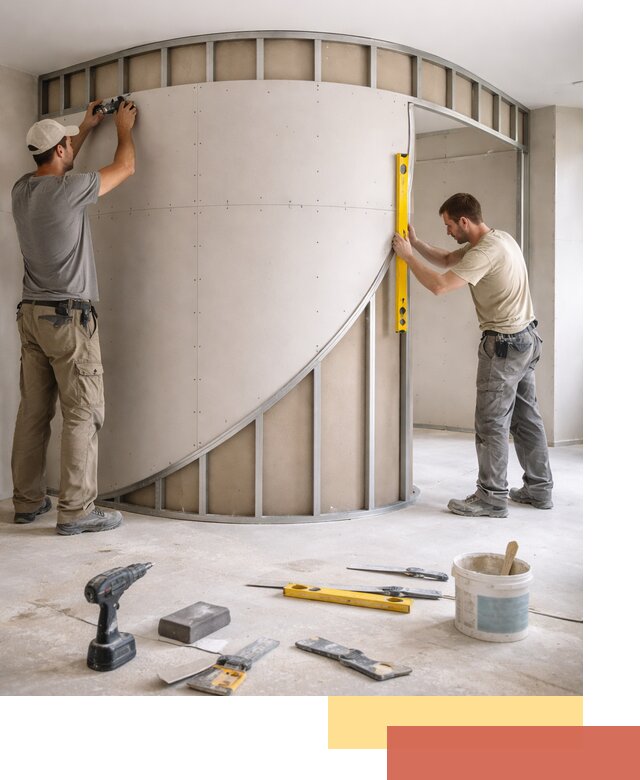 Радиусная перегородка из гипсокартона в Киржаче под ключ