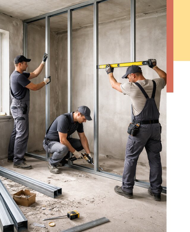 Монтаж каркаса перегородки из профиля в Киржаче от 773 руб. | ОТДЕЛОЧНИК-Крж