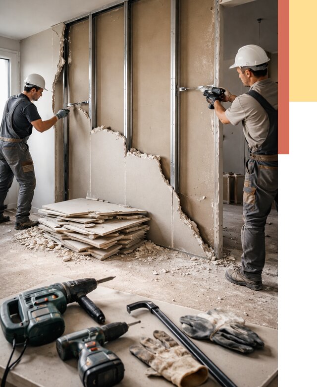 Демонтаж перегородки из гипсокартона в Киржаче от 1237 руб. быстро и недорого | ОТДЕЛОЧНИК-Крж