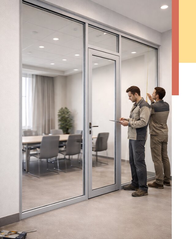 Установка и монтаж алюминиевых перегородок со стеклом в Киржаче от 8454 руб. | ОТДЕЛОЧНИК-Крж