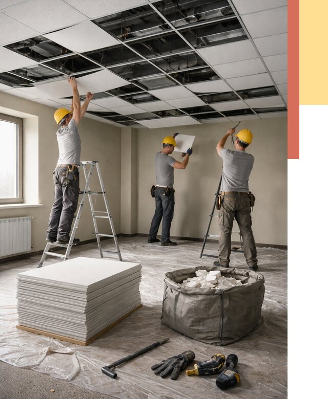 Демонтаж потолка Армстронг в Киржаче от 4640 руб. быстро и недорого | ОТДЕЛОЧНИК-Крж