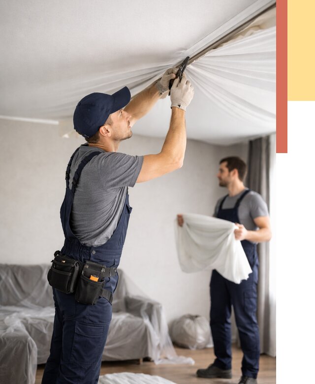 Демонтаж натяжного потолка в Киржаче от 4640 руб. — снятие и разбор под ключ | ОТДЕЛОЧНИК-Крж