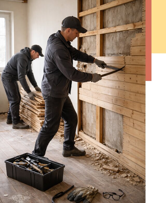 Демонтаж вагонки в Киржаче от 3918 руб/м2 — быстро и недорого | ОТДЕЛОЧНИК-Крж