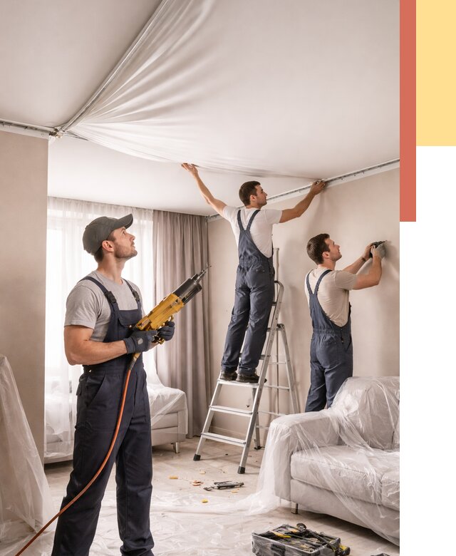 Установка натяжного потолка в Киржаче от 4640 руб. | Быстро и недорого — ОТДЕЛОЧНИК-Крж