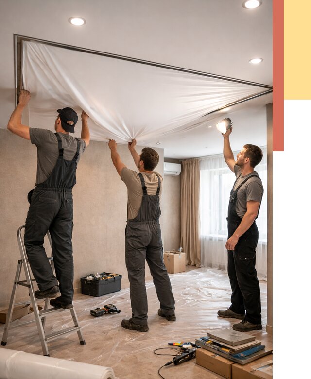 Монтаж ПВХ натяжного потолка в Киржаче от 3609 руб. под ключ | ОТДЕЛОЧНИК-Крж