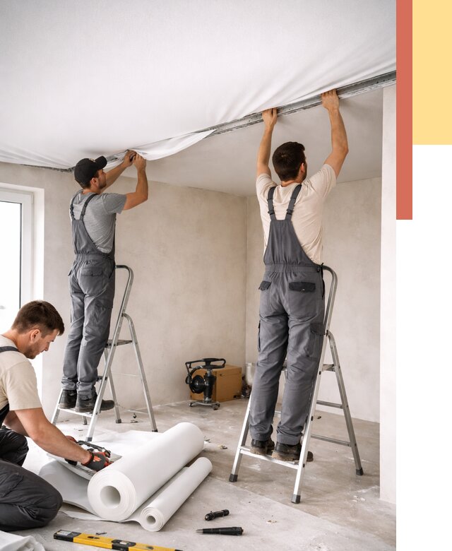 Монтаж тканевого натяжного потолка в Киржаче от 3609 руб. под ключ | ОТДЕЛОЧНИК-Крж