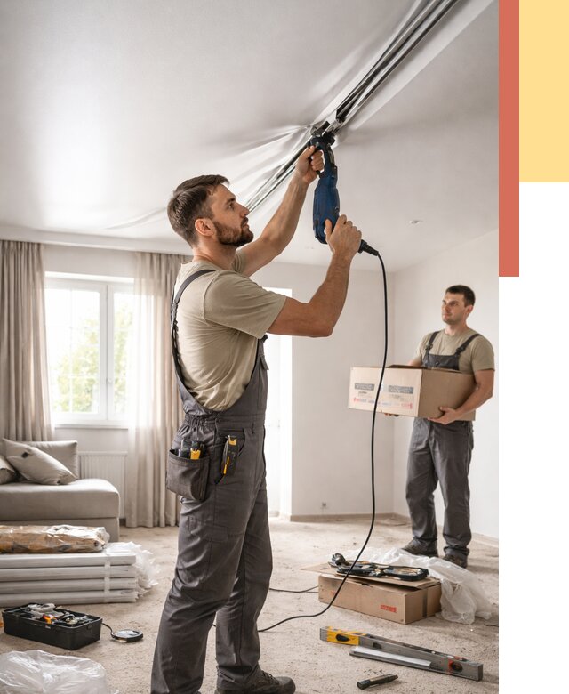 Монтаж сатинового натяжного потолка в Киржаче от 3609 руб. | Быстро, недорого — ОТДЕЛОЧНИК-Крж