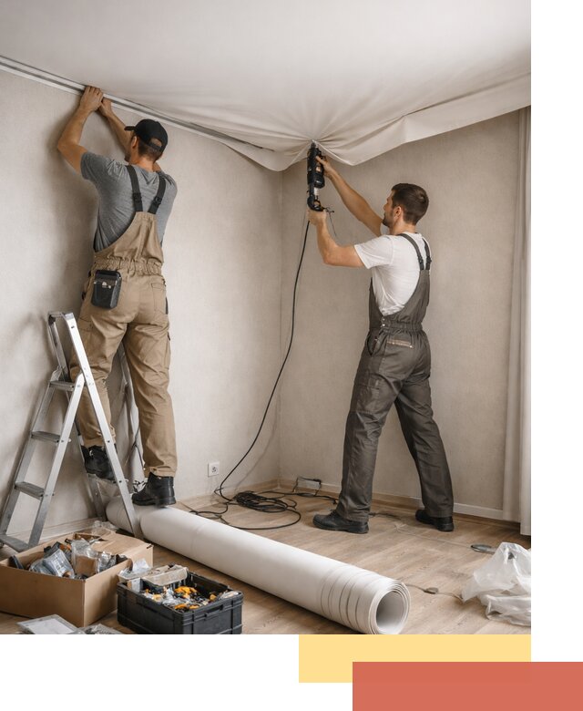 Монтаж цветного натяжного потолка в Киржаче за один день