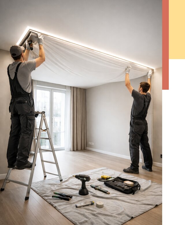 Монтаж парящего натяжного потолка в Киржаче от 4640 руб. быстро и недорого | ОТДЕЛОЧНИК-Крж