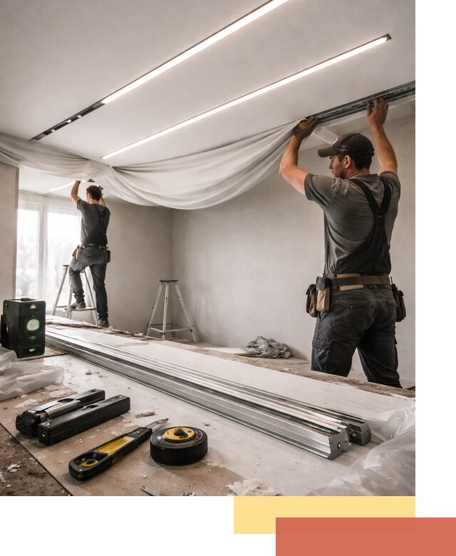 Монтаж натяжных потолков со световыми линиями в Киржаче