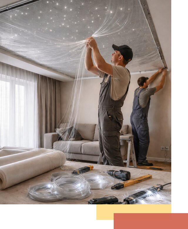 Монтаж натяжного потолка «Звездное небо» в Киржаче