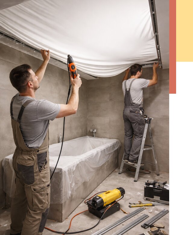 Монтаж натяжного потолка в ванной в Киржаче от 1237 руб. под ключ | ОТДЕЛОЧНИК-Крж