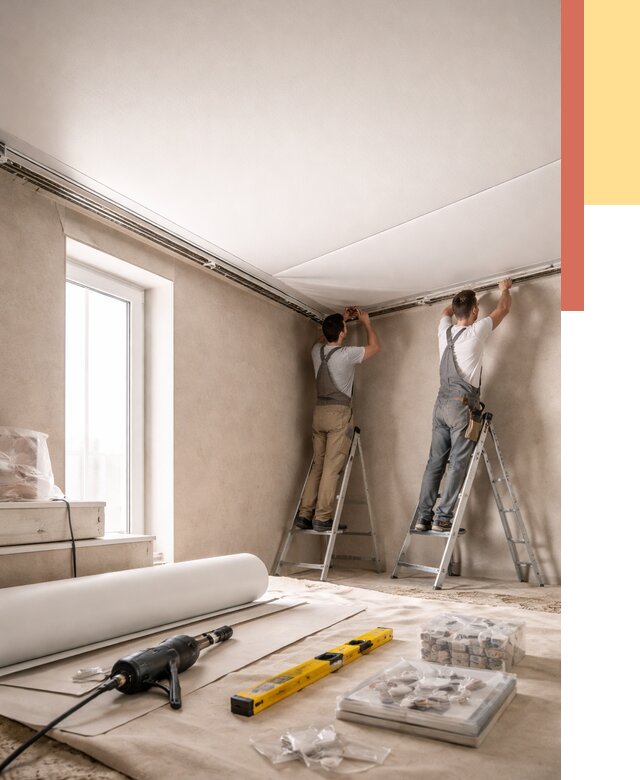 Монтаж натяжного потолка в спальне в Киржаче от 3918 руб. под ключ | ОТДЕЛОЧНИК-Крж