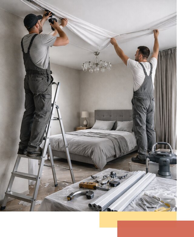 Монтаж натяжного потолка в спальне в Киржаче