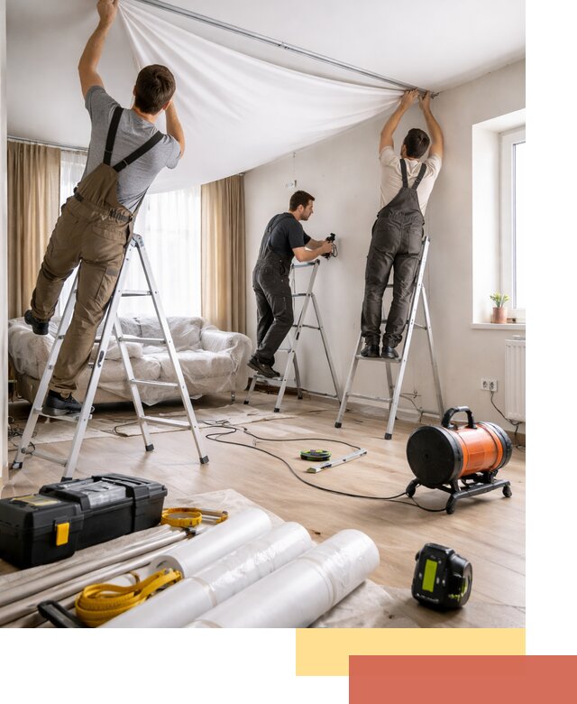 Монтаж натяжного потолка в гостиной в Киржаче