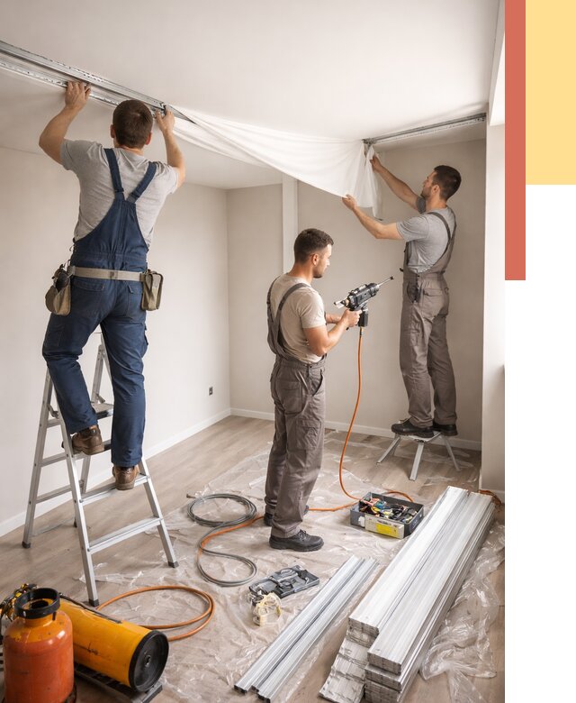 Монтаж натяжного потолка в студии в Киржаче от 5671 руб. — быстро и недорого | ОТДЕЛОЧНИК-Крж