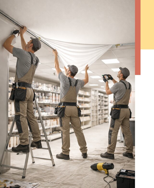 Монтаж натяжного потолка в магазине в Киржаче от 4640 руб. быстро и недорого | ОТДЕЛОЧНИК-Крж