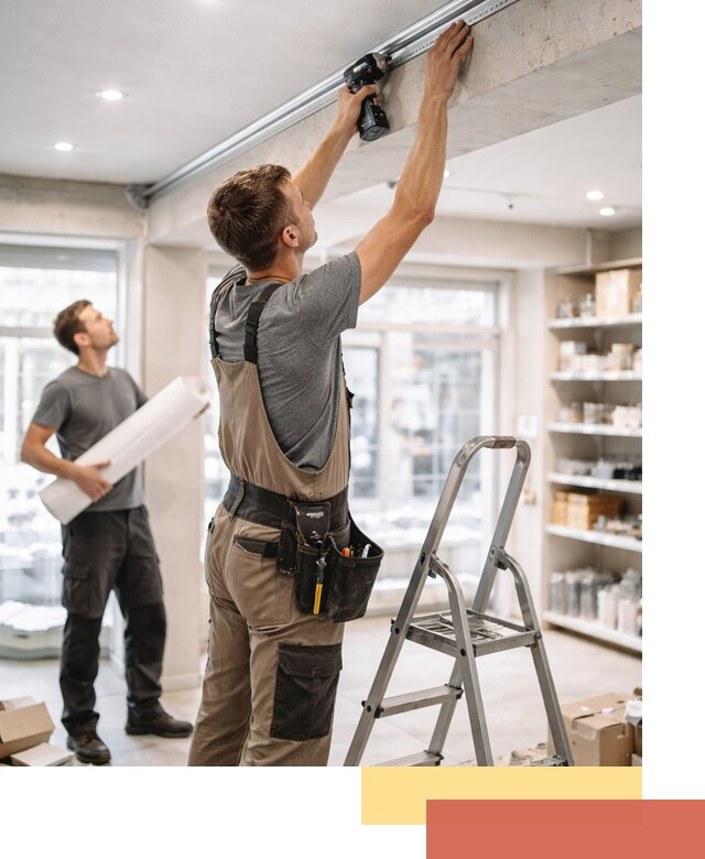 Монтаж натяжных потолков в магазине в Киржаче