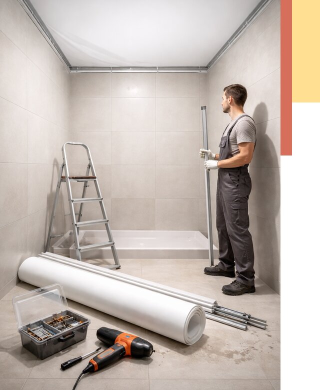 Монтаж натяжного потолка в санузле в Киржаче от 1907 руб. — ОТДЕЛОЧНИК-Крж