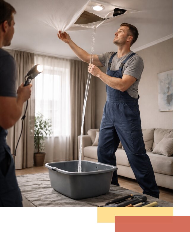 Слив воды с натяжного потолка в Киржаче быстро и аккуратно