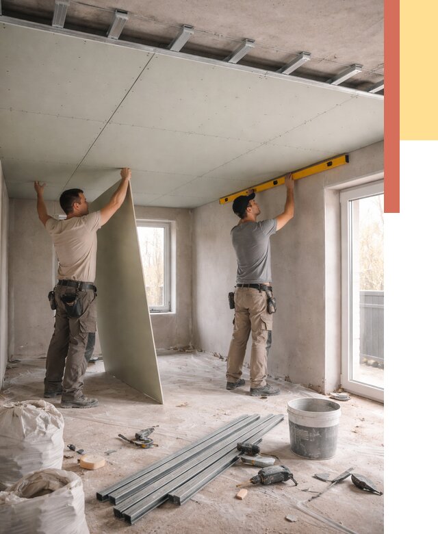 Одноуровневый потолок из гипсокартона в Киржаче от 773 руб. — монтаж под ключ | ОТДЕЛОЧНИК-Крж