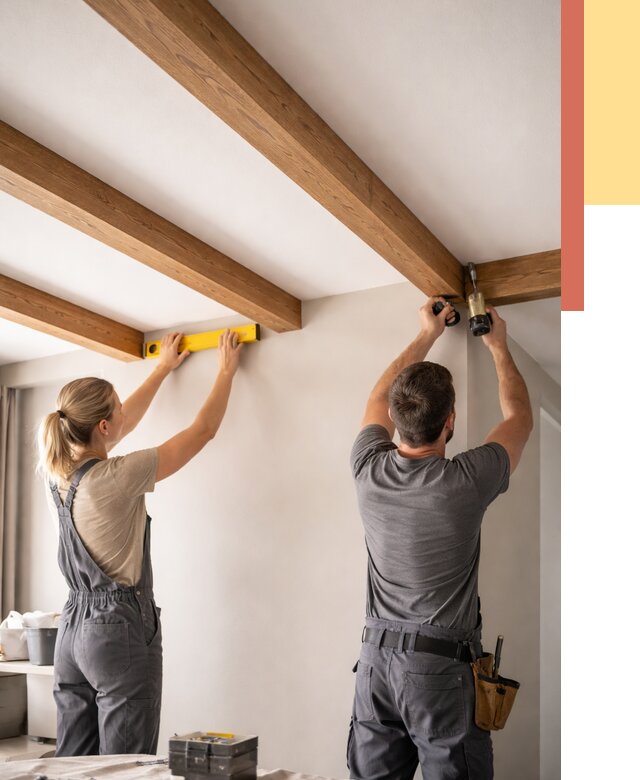 Монтаж декоративных балок на потолок в Киржаче от 4330 руб. — ОТДЕЛОЧНИК-Крж